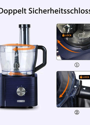 1300W Multi-Task Food Processor 3.5L Kneading 1.5L Blender Citrus Juicer 11 Professional Accessories Grinding/Chopping/Slicing
