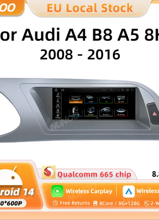 Fast Shipping Wireless CarPlay Screen For Audi A4 B8 A5 8K 2008-2016 Car Multimedia Player Android 14 8+128GB Stereo GPS Navi