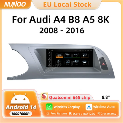 Fast Shipping Wireless CarPlay Screen For Audi A4 B8 A5 8K 2008-2016 Car Multimedia Player Android 14 8+128GB Stereo GPS Navi
