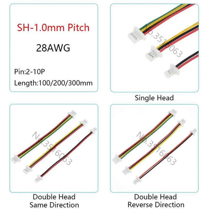 5/10 Pz SH 1.0mm Maschio/Femmina Connettore Con Filo 100/200/300mm Cavo 2/3/4/5/6/8/10P Spille Ponticello linea SH1.0 SHR Per Arduino