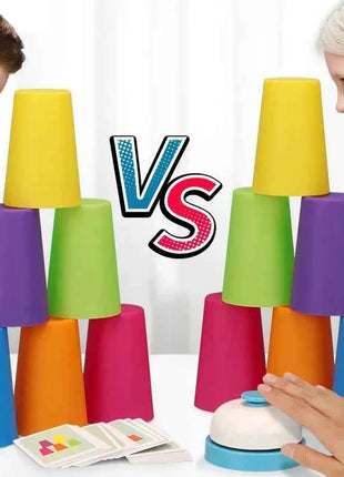 Kids Montessori Toys Stack Cup Battle Table Game with Card Educational Intellectual Enlightenment Color Cognition Logic Training