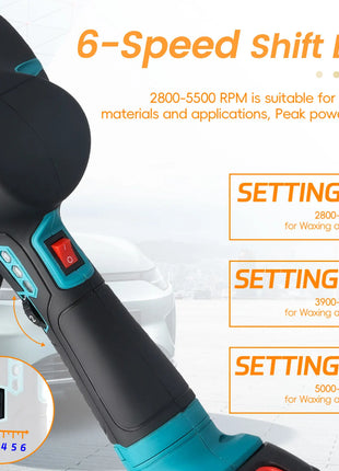 Lucidatrice per auto Podofo 5500 giri/min, strumento elettrico per lucidatura e ceratura, senza fili, 6 velocità, compatibile con batterie Makita.