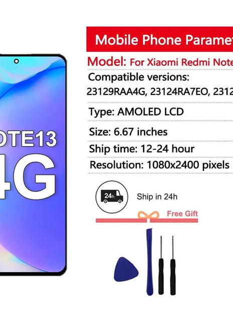 6.67 ''AMOLED Display Per Xiaomi Redmi Nota 13 4G Display LCD Touch Screen Digitizer Per Redmi Nota 13 4G Display LCD di Ricambio