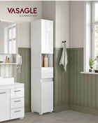 VASAGLE Tall Bathroom Cabinet, Slim Storage, Narrow Cupboard, Drawer, Adjustable Shelves, 30 x 30 x 170 cm, White