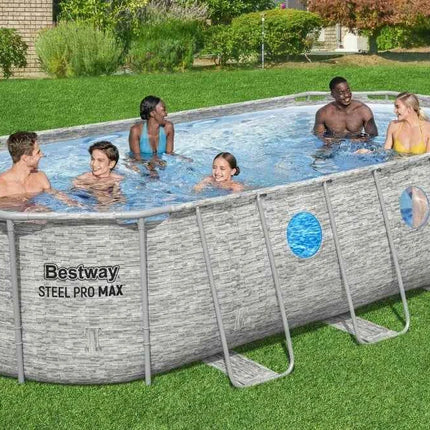 Nuova Piscina Ovale Bestway Power Steel Vista Frame 549x274x122cm (18'x9'x4') 2026 con Finestre Trasparenti Impermeabili