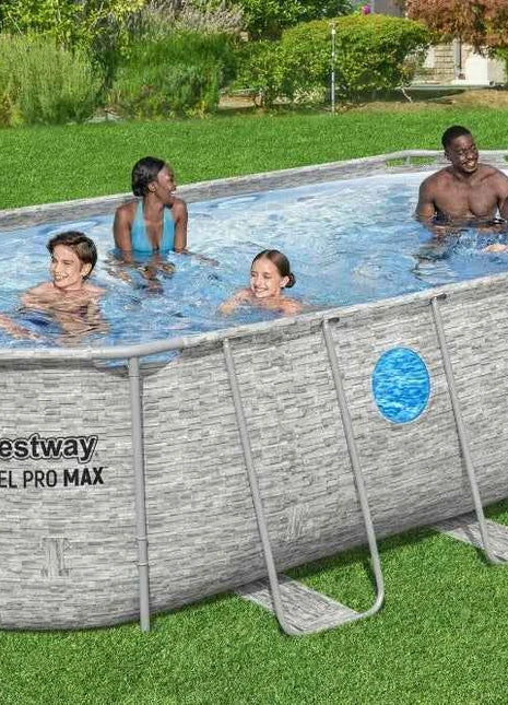Nuova Piscina Ovale Bestway Power Steel Vista Frame 549x274x122cm (18'x9'x4') 2026 con Finestre Trasparenti Impermeabili