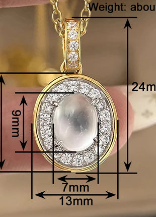 Huitan Gold-Color Oval Pendant Necklace for Women, Wedding Party Fashion Accessories, Versatile Luxury CZ Inlaid Brilliant Jewelry