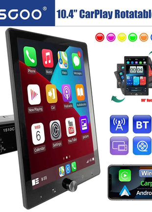 ESSGOO 10.4" 1 DIN Car Radio Wireless Apple Carplay Rotatable IPS Screen Android Auto USB AUX BT Car Stereo Multimedia Player