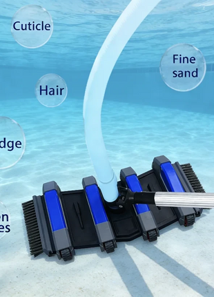 Testa per aspiratore piscina professionale rinforzata con ruote e manico in alluminio, testa flessibile pesata per aspirazione professionale