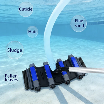 Testa per aspiratore piscina professionale rinforzata con ruote e manico in alluminio, testa flessibile pesata per aspirazione professionale