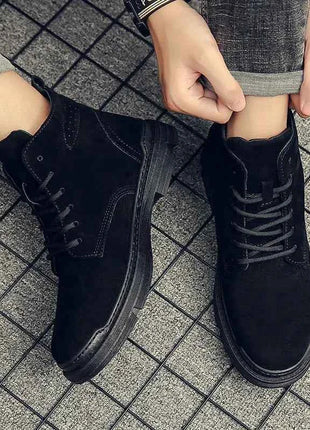 2022 Autumn Men Boots Street Trend Motorcycle Boots Winter Flat Lace-up Suede Ankle Boots Thickened Botas Hombre Piel