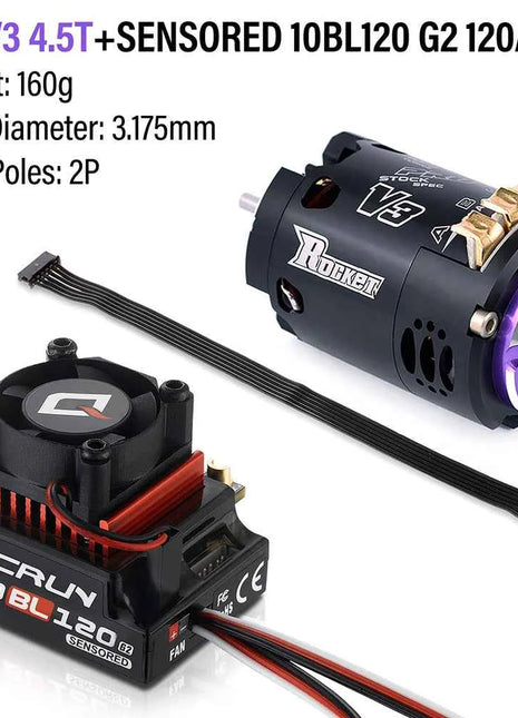Hobbywing QUICRUN 10BL120 120A ESC w/Rocket 540 V3 4.5T  Motor Sensored Brushless Combo for Competition 1/10 1/12 F1 RC Car