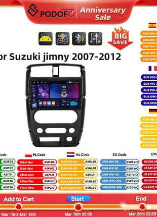 Podofo 8Core AI Voice Car Audio For Suzuki Jimny 2007-2012 Multimedia Player Android Auto Carplay WIFI 4G Bluetooth Car Stereo
