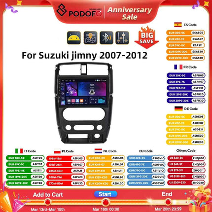 Podofo 8Core AI Voice Car Audio For Suzuki Jimny 2007-2012 Multimedia Player Android Auto Carplay WIFI 4G Bluetooth Car Stereo