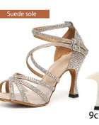 DKZSYIM Women's Latin Dance Shoes with Rhinestones - Salsa and Ballroom