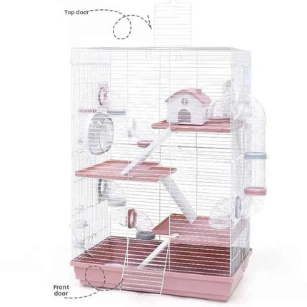 Large Multi-Level Hamster Cage with Tunnels, Spacious & Ventilated Syrian Hamster Habitat, Fun Interactive Pet Home