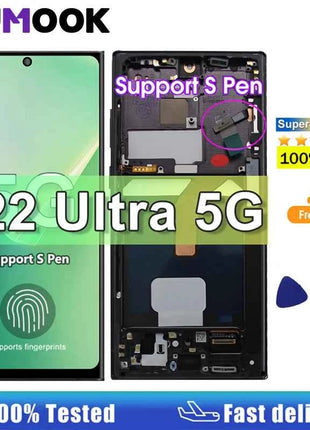 NUOVO AMOLED Per Samsung Galaxy S22 Ultra 5G Display LCD Display LCD Touch Screen Digitizer Assembly Per Samsung S22 Ultra Schermo