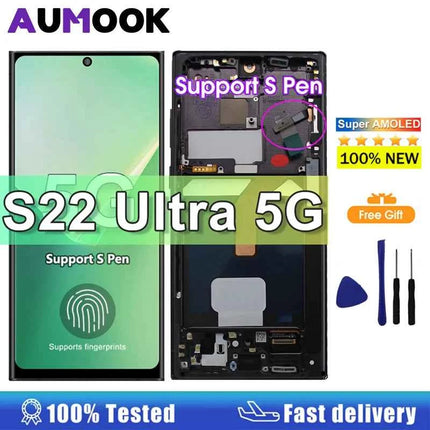 NUOVO AMOLED Per Samsung Galaxy S22 Ultra 5G Display LCD Display LCD Touch Screen Digitizer Assembly Per Samsung S22 Ultra Schermo