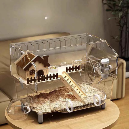 Luxury Acrylic Hamster Cage, Extra Large Transparent Habitat, Chew-Proof rodent Villa for Syrian Hamster Gerbil Mouse