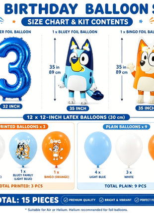 Set di Palloncini per Decorazioni Primo Compleanno Bluey, Palloncini in Foil Bluey e Bingo, Palloncini in Lattice, Accessori per Feste per Bambini e Bambine