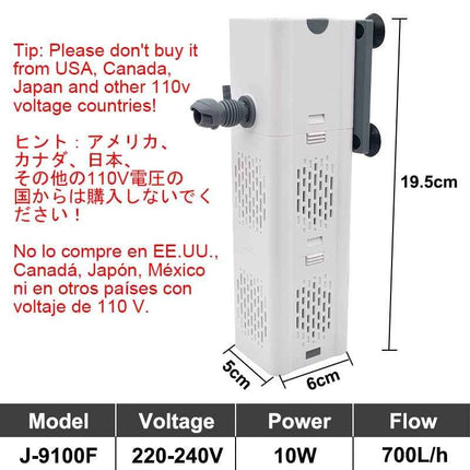 Aquarium Filter Pump Fish Tank Submersible Silent Air Oxygen Aerator Internal Water Pump Aquarium Air Pump Wave Maker 220v
