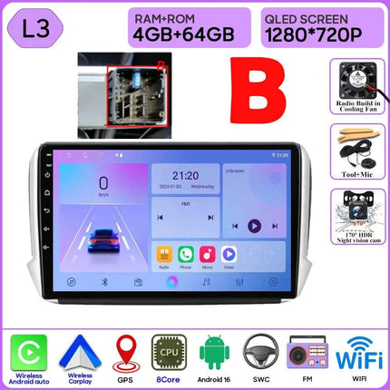 Android 16 GPS Navigation For Peugeot 2008 208 Series 2012 - 2018 Carplay Car Radio Multimedia Player Stereo Video BT 2k Screen