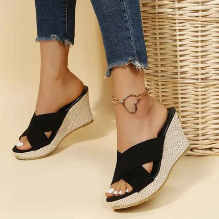 Alla moda bocca di pesce cava traspirante zeppa nuove scarpe da donna comode Casual aumentate eleganti pantofole Zapatos Mujer