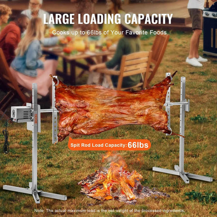 SucceBuy 46 Inch Electric BBQ Rotisserie Grill Kit Automatic 52W Motor Height Adjustable Universal Roaster Stand