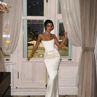 Sexy High Waist Strapless Maxi Dress Women Fashion Backless Sleeveless Pleated Satin Slim Robes Elegant Lady Party Evening Gowns