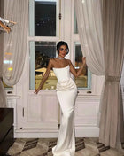 Sexy High Waist Strapless Maxi Dress Women Fashion Backless Sleeveless Pleated Satin Slim Robes Elegant Lady Party Evening Gowns