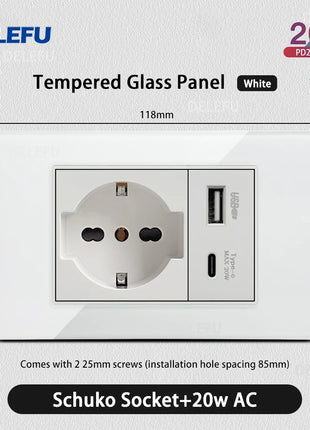 DELEFU Vetro temperato bianco Italia USB TypeC Presa a muro a ricarica rapida Schuko Tuya Wifi Smart Switch Sat TV Tel Campanello Cile