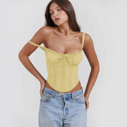 Mini Abito Estivo da Donna Elegante in Pizzo Floreale con Corsetto, Vestito Corto Bianco Giallo Rosso Blu da Spiaggia