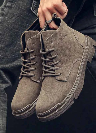 2022 Autumn Men Boots Street Trend Motorcycle Boots Winter Flat Lace-up Suede Ankle Boots Thickened Botas Hombre Piel