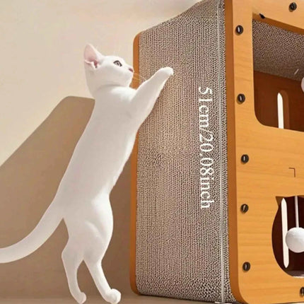 Large Cat House with Scratching Board Indoor Cat Shelter for Resting and Playing Easy Assembly Suitable for Multi-cat Families