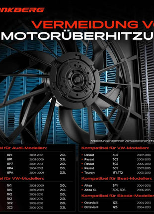 Frankberg 1x Ventola doppia per raffreddamento motore per VW Golf 5 6 1K Passat Jetta III Audi A3 TT 1K0959455N 47387