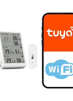 Tuya WiFi Stazione Meteo Kit Termoigrometro Intelligente Gateway WiFi E Termoigrometro Esterno IP65 Impermeabile 433 mhz con Avviso App