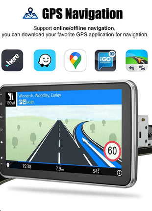 ESSGOO 10.1"Android14 4-64G 360°Rotatable Touchscreen 1 DIN Car Radio Wireless Carplay Bluetooth GPS Navi RDS WIFI MIC EQ FM SWC