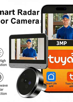 Telecamera Spioncino Digitale WiFi Yuezhe con Rilevamento di Movimento a Microonde, Visione Notturna IR, 3MP, Compatibile con Tuya Smart Life