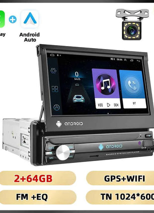 Podofo 1Din 7 ''Car Multimedia Player 8 + 128G 8Core Car Radio Carplay Android Car WIFI GPS Navigation Retractable Screen Stereo