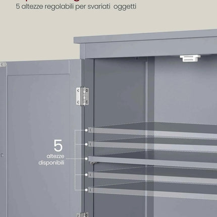 VASAGLE Bathroom Cabinet Kitchen Cabinet with 2 Drawers and 2 Doors, Adjustable Shelf, 30 x 60 x 110 cm, Dove Grey