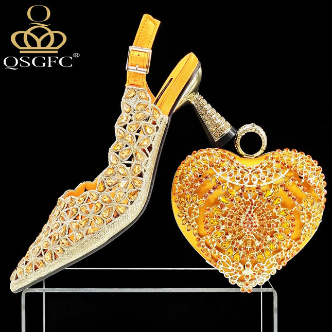 QSGFC Nuove scarpe e borse Set coordinato da donna nigeriane con tacco da festa per donna Colore fucsia Design italiano Matrimonio INS Design