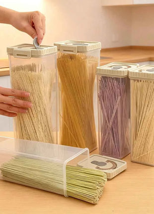 WORTHBUY Pasta Storage Box With Handle Moisture-Proof Plastic Noodles Sealed Can Spaghetti Storage Container Kitchen Organizer