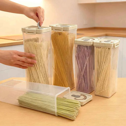 WORTHBUY Pasta Storage Box With Handle Moisture-Proof Plastic Noodles Sealed Can Spaghetti Storage Container Kitchen Organizer