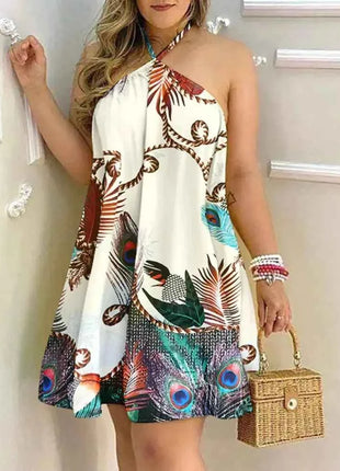Abito con scollo all'americana con stampa floreale Abito halter senza schienale Boho per abbigliamento da donna primavera estate