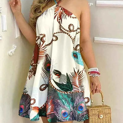 Abito con scollo all'americana con stampa floreale Abito halter senza schienale Boho per abbigliamento da donna primavera estate