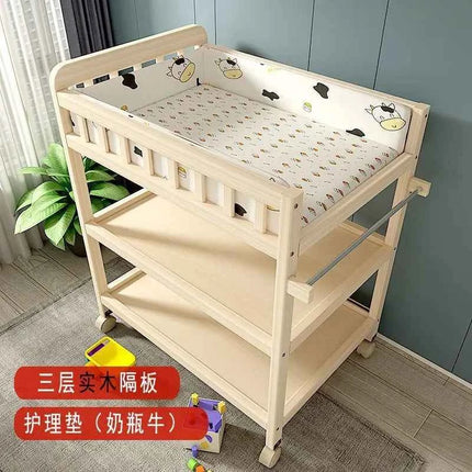 Baby Solid Wood Diaper Changing Table Multi-functional Bathing Massage Touching and Nursing Table for Newborns Movable