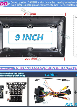 UAXDD Android pannello telaio auto per il 2009 VW TOURAN PASSAT GOLF TIGUAN T5 9 10 POLLICI cavo cablaggio video decodificatore navigazione canbus
