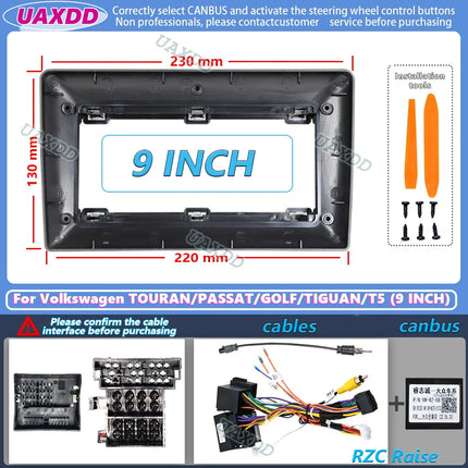 UAXDD Android pannello telaio auto per il 2009 VW TOURAN PASSAT GOLF TIGUAN T5 9 10 POLLICI cavo cablaggio video decodificatore navigazione canbus