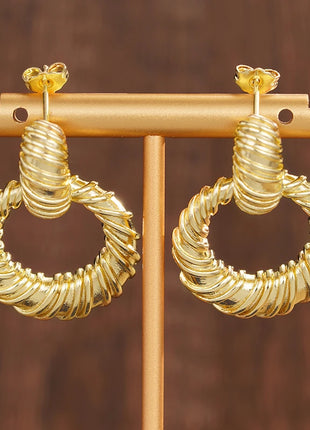 Huitan Hoop Earrings for Women, Circular Braided Design, Fashion Luxury Party Accessories, Delicate Metal Jewelry for Weddings