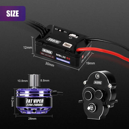 INJORA MBL32 G2 Waterproof Brushless ESC & 2204 Fat Viper Outrunner Motor for 1/18 TRX4M